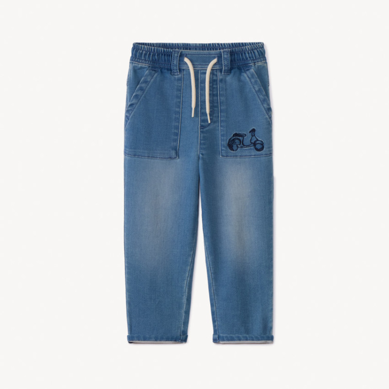 Jean cargo imitation denim brodé scooter pour bébé garçon