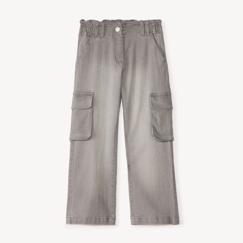 Jean large uni en denim style cargo avec poches fille