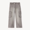 Jean large uni en denim style cargo avec poches fille