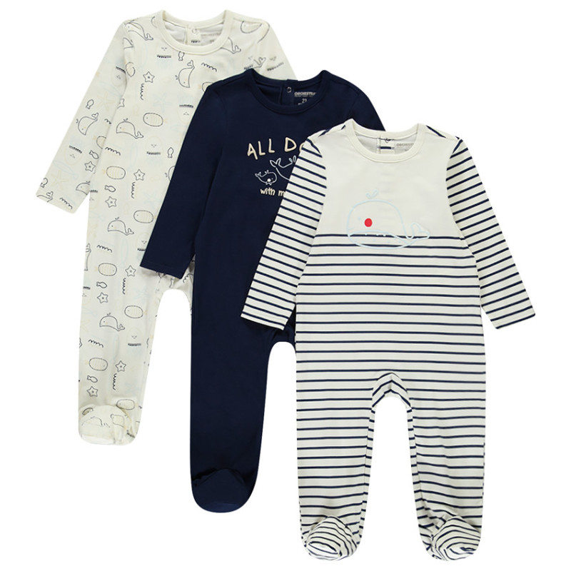 Lot de 3 dors-bien motifs baleines pour bébé garçon avec ouv