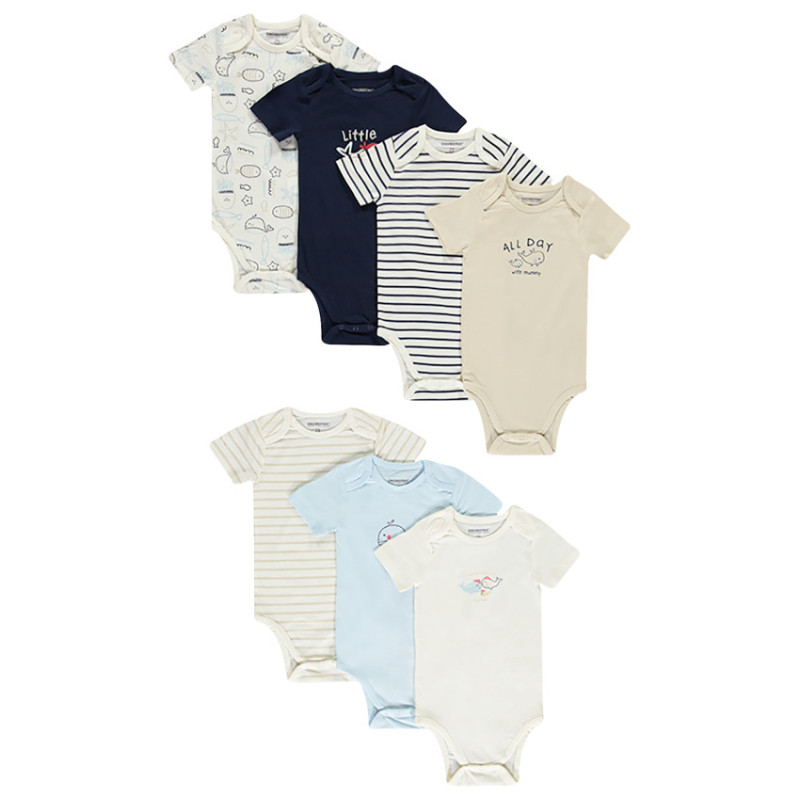 Lot de 7 bodies manches courtes motifs baleines pour bébé ga
