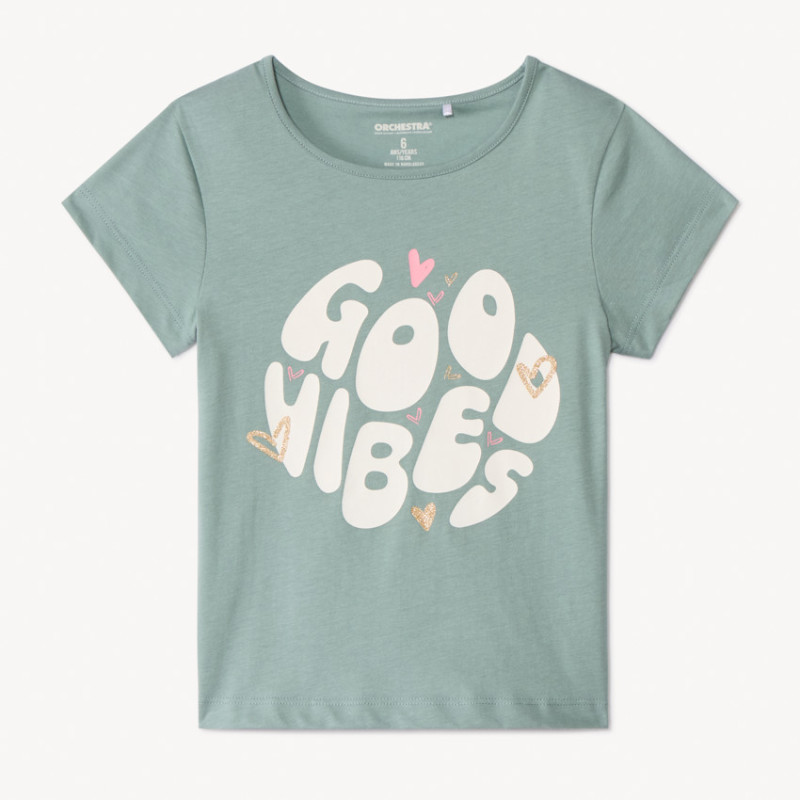 T-shirt manches courtes à print pailleté fille