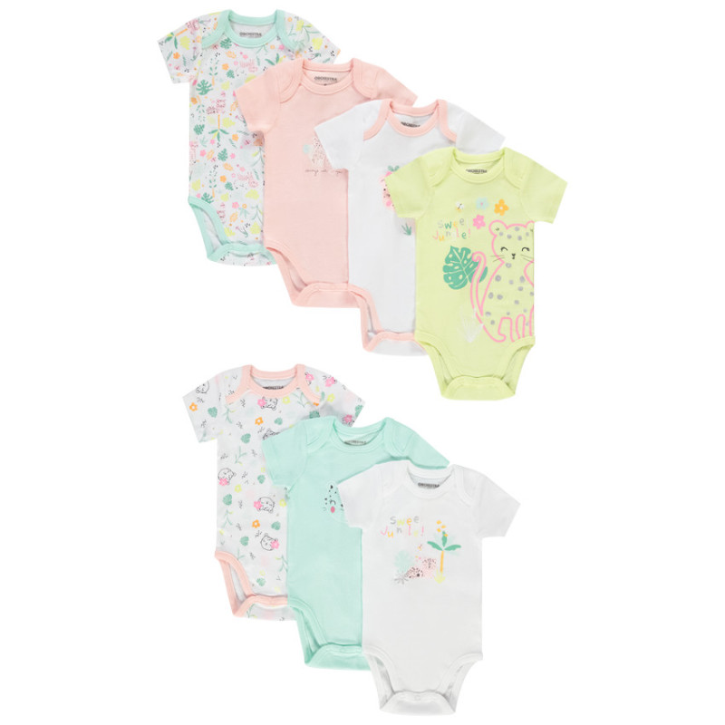 Lot de 7 bodies manches courtes en jersey imprimé animaux po