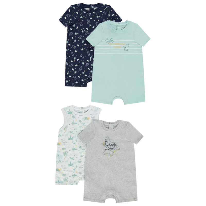 Lot de 4 combinaisons courtes fantaisie pour bébé garçon