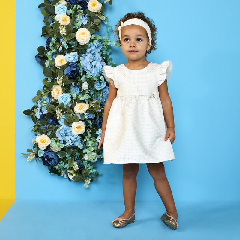 Ensemble de cérémonie robe en jacquard + bandeau pour bébé f