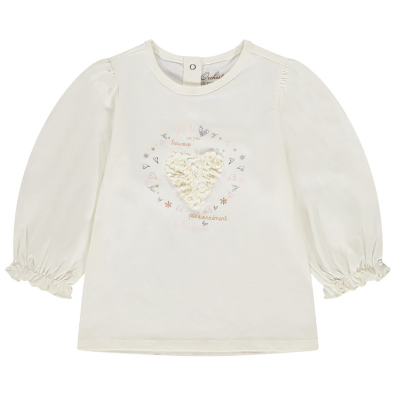 T-shirt manches longues bouffantes et print 3D pour bébé fil