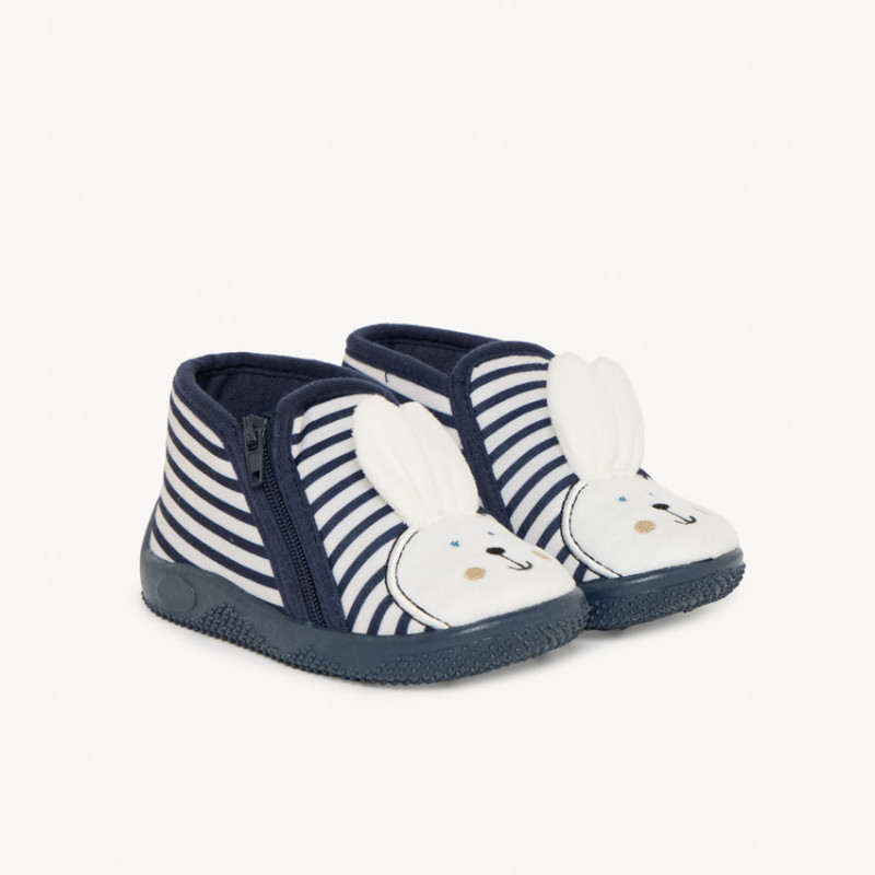 Chaussons forme bottillons rayés patch lapin pour bébé