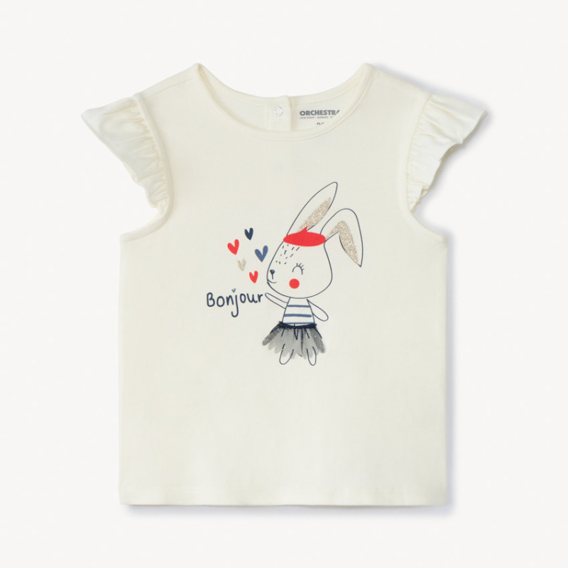 T-shirt manches courtes volantées print lapin pour bébé fill