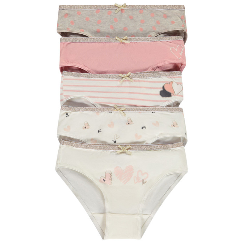 Lot de 5 culottes fantaisie motifs cœurs fille