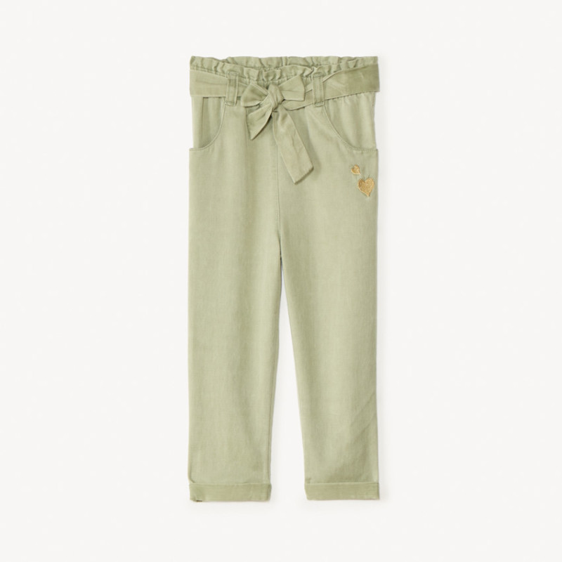 Pantalon brodé cœurs + ceinture à nouer pour bébé fille