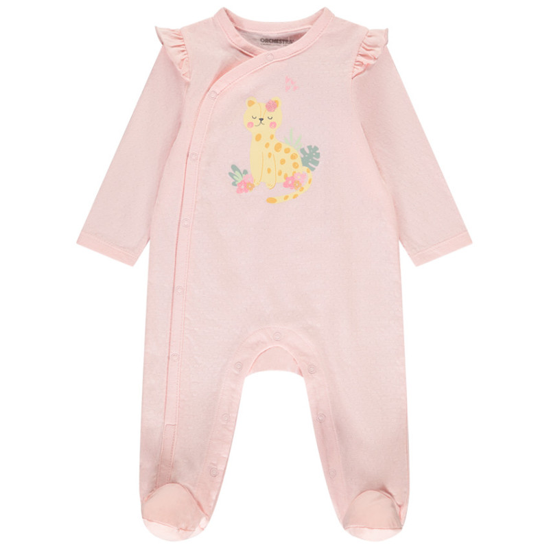 Dors-bien rose fantaisie avec print et volants pour bébé fil