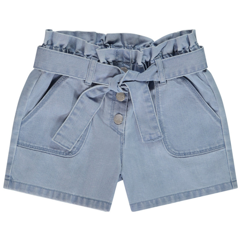 Short paperbag en jean avec ceinture à nouer fille