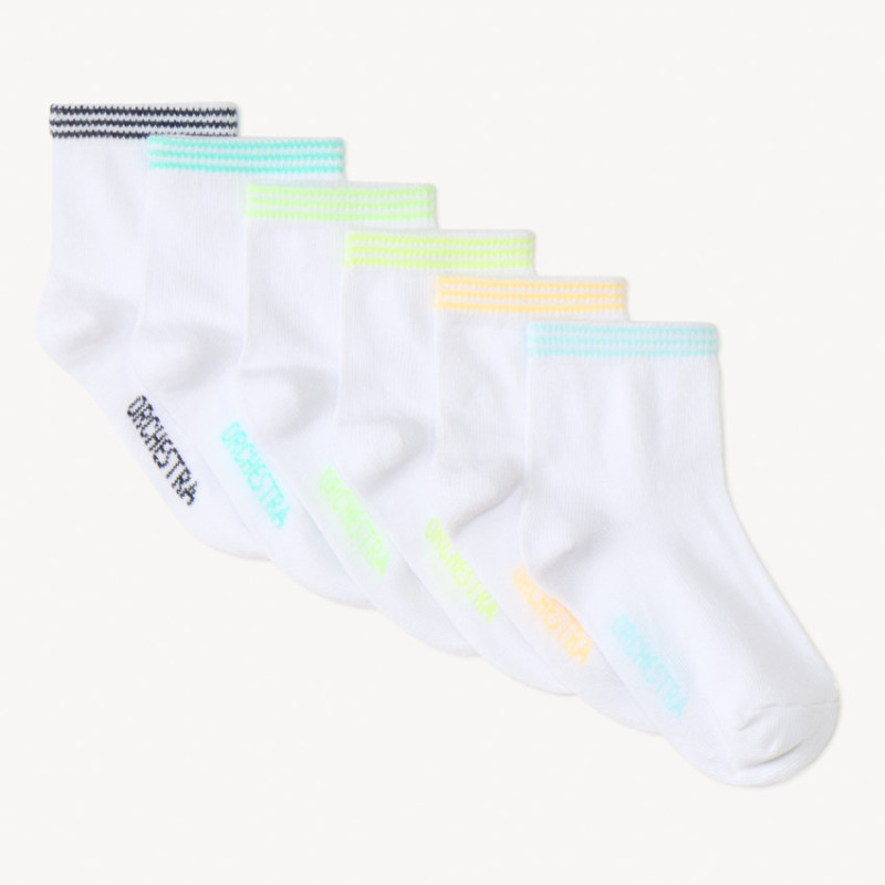 Lot de 6 chaussettes blanches unies avec détails colorés pou