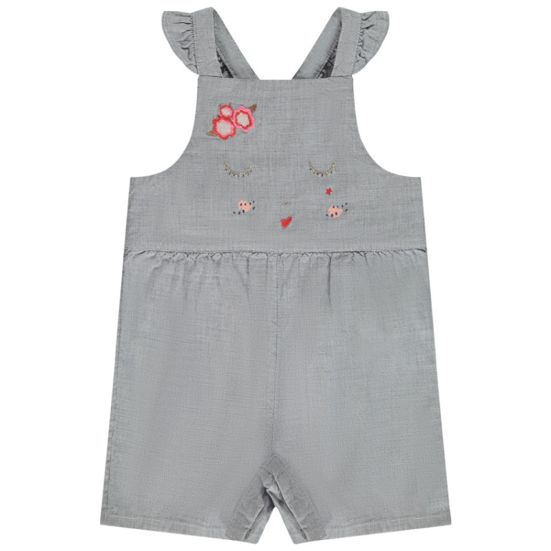 Salopette courte mini carreaux et broderies pour bébé fille