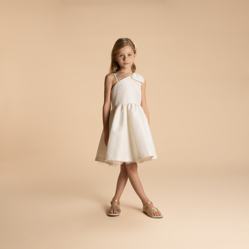 Robe sans manches en jacquard fleuri et bretelle nœud fille