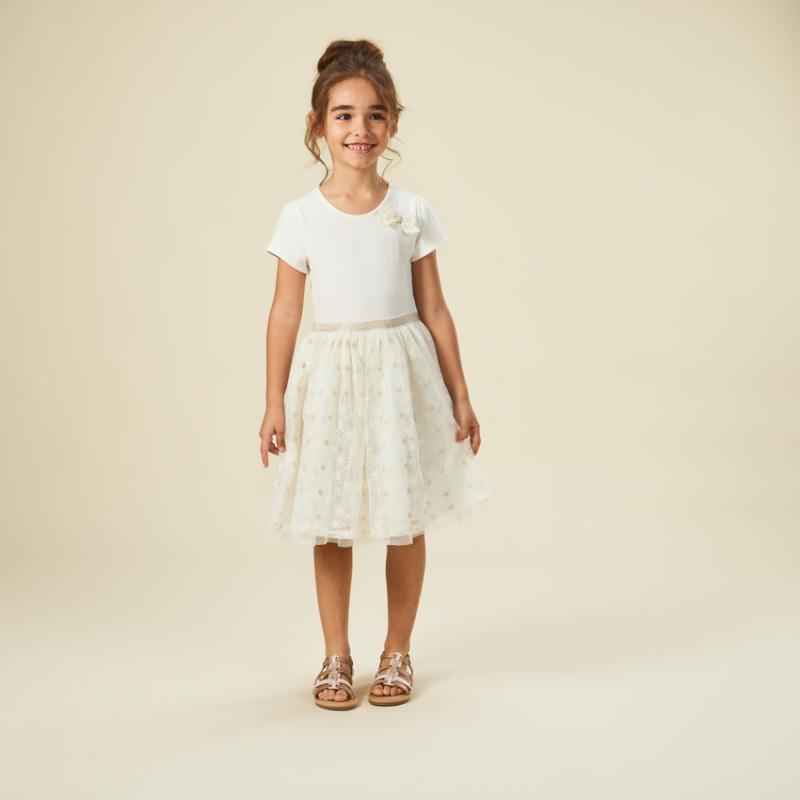 Robe de cérémonie manches courtes effet 2 en 1 en tulle brod
