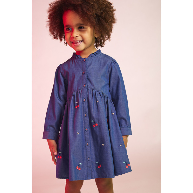 Robe manches longues en lyocell avec cerises brodées pour bé