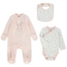 Set dors-bien en velours + body + bavoir imprimé lapins pour