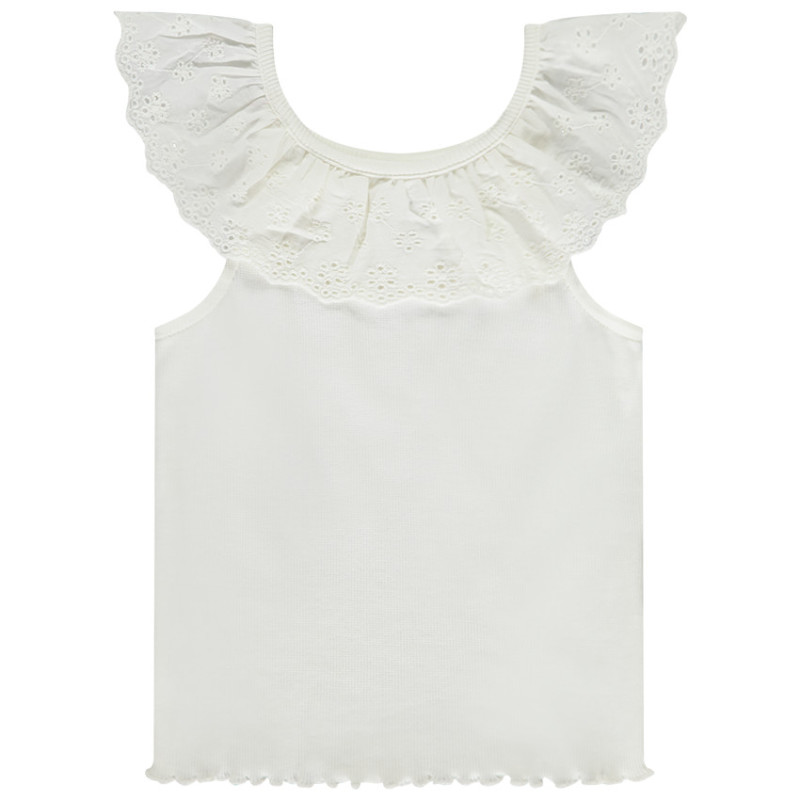 Débardeur à collerette volantée en broderie anglaise pour bé