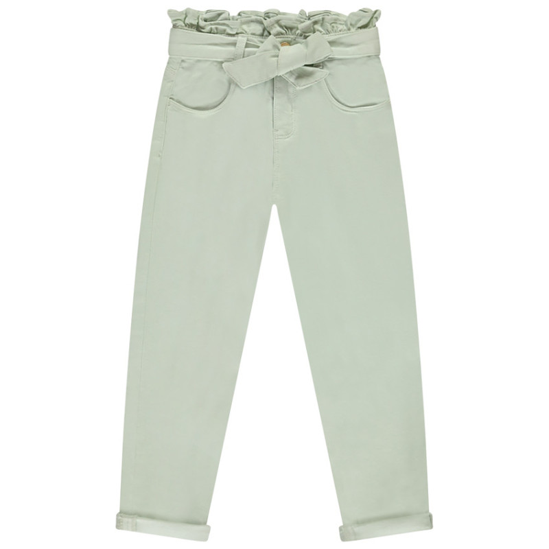 Jean paperbag uni avec ceinture à nouer fille