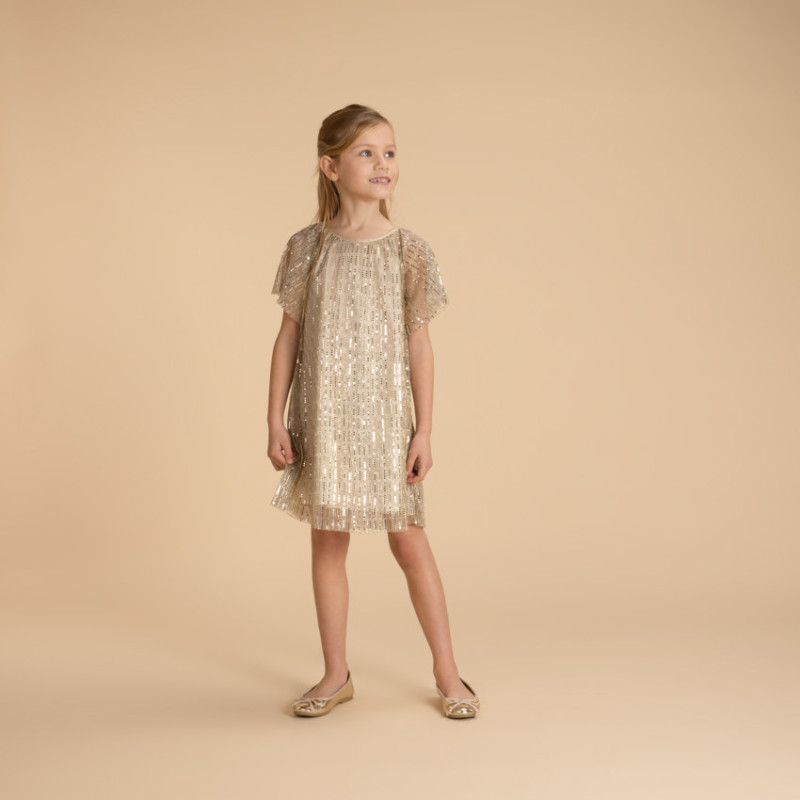 Robe de cérémonie à paillettes dorées fille