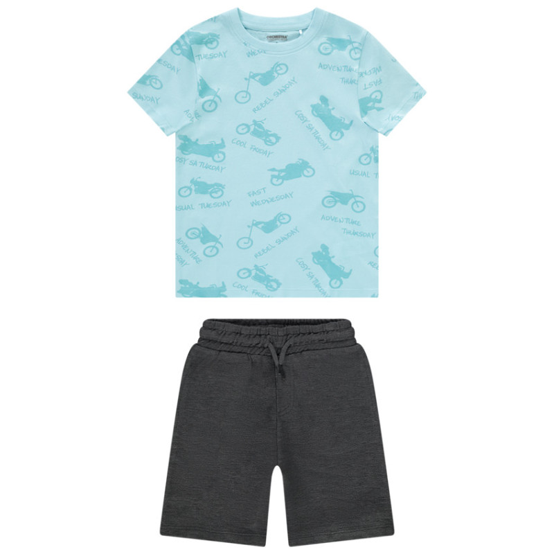 Ensemble court 2 pièces t-shirt imprimé motos pour garçon