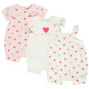 Lot de 3 combishorts fantaisie à cœurs pour bébé fille