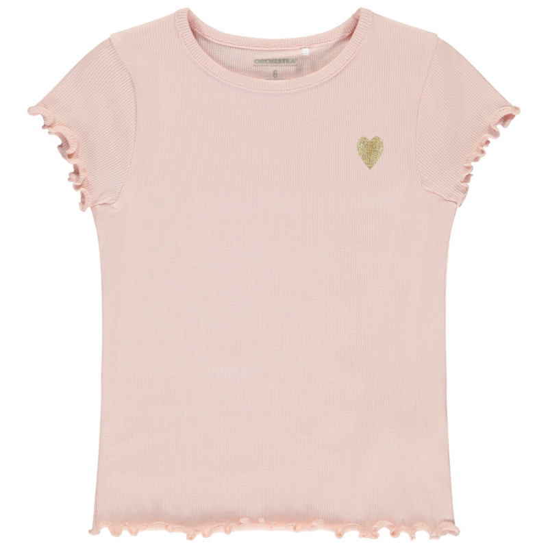 T-shirt manches courtes côtelé à cœur brodé fille