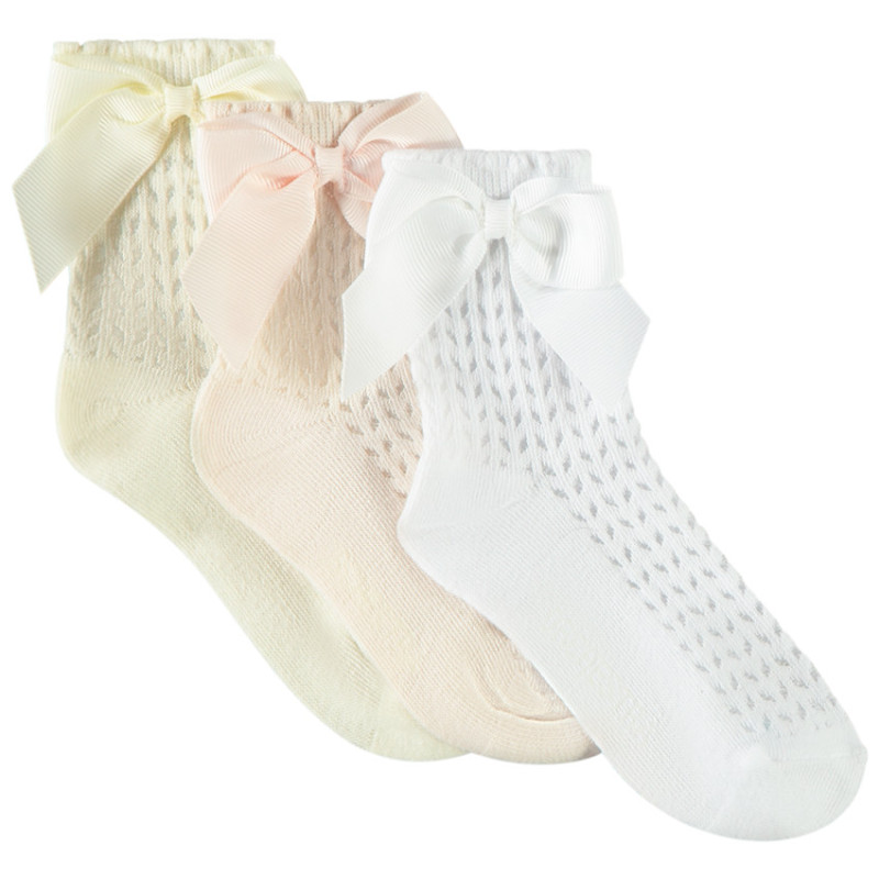 Lot de 3 paires de chaussettes fantaisie à nœud fille
