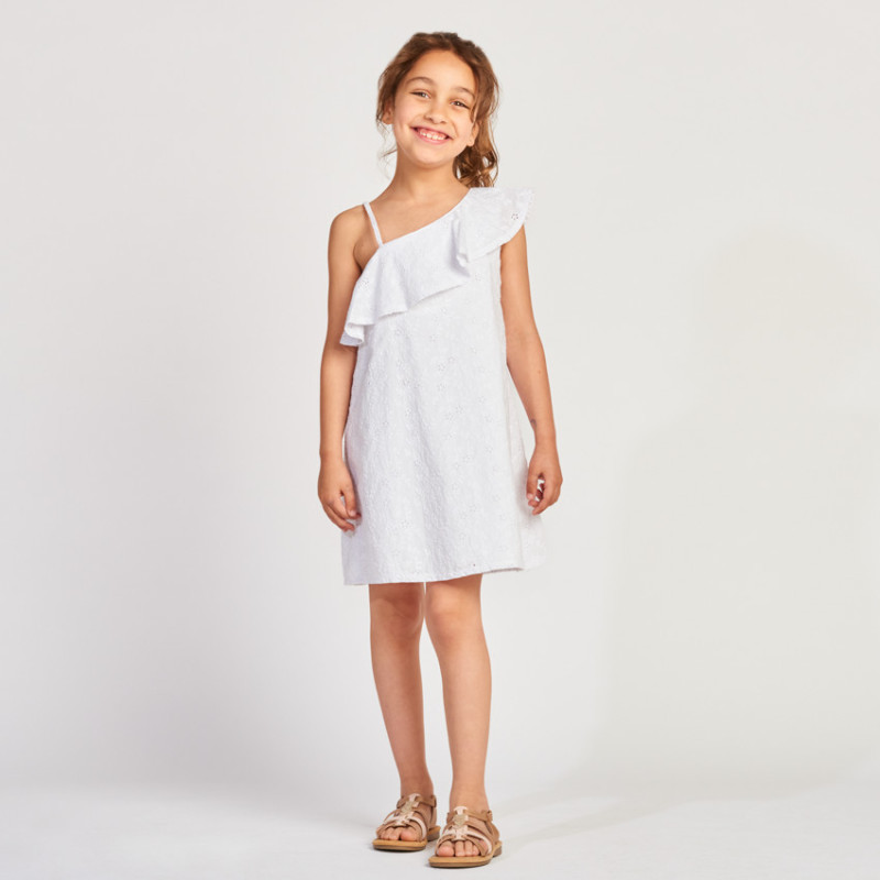 Robe asymétrique en broderie anglaise volantée fille