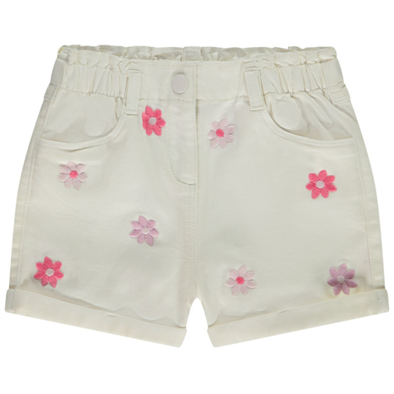 Short denim avec broderies marguerites fille