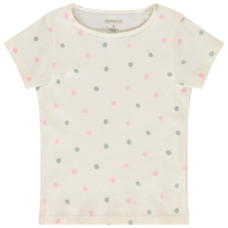 T-shirt manches courtes en maille côtelé à pois fille