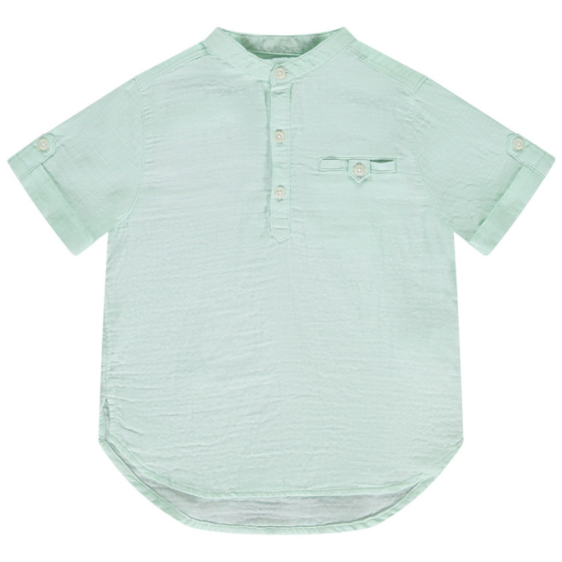 Chemise manches courtes uni à col tunisien garçon
