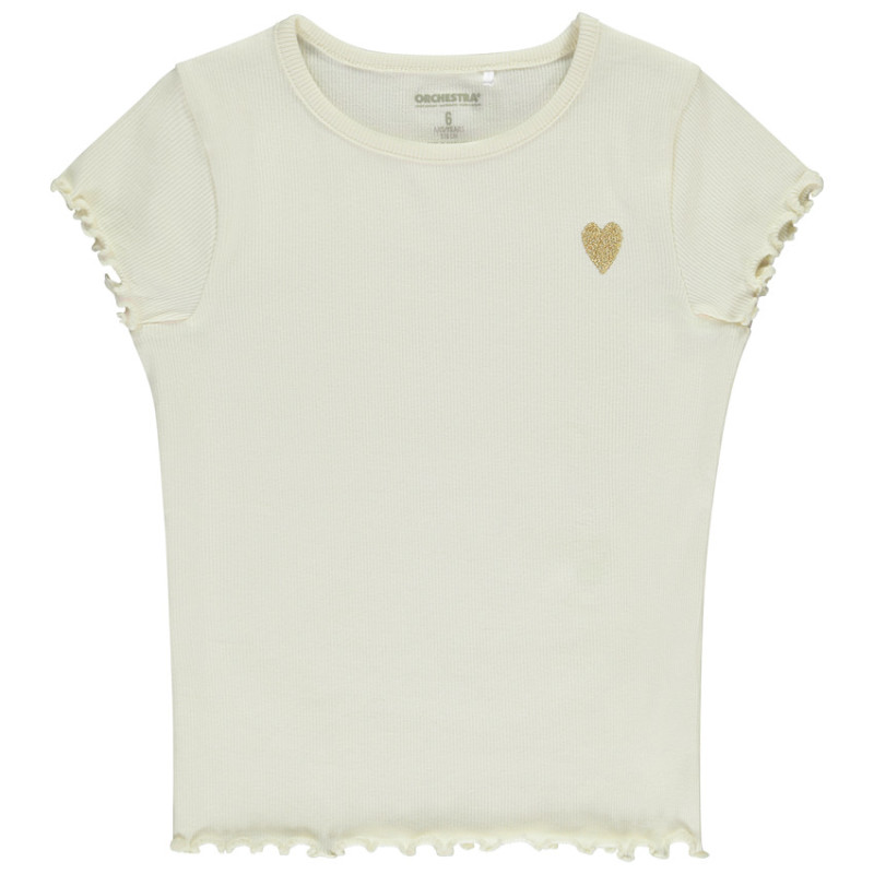 T-shirt manches courtes côtelé à cœur brodé fille