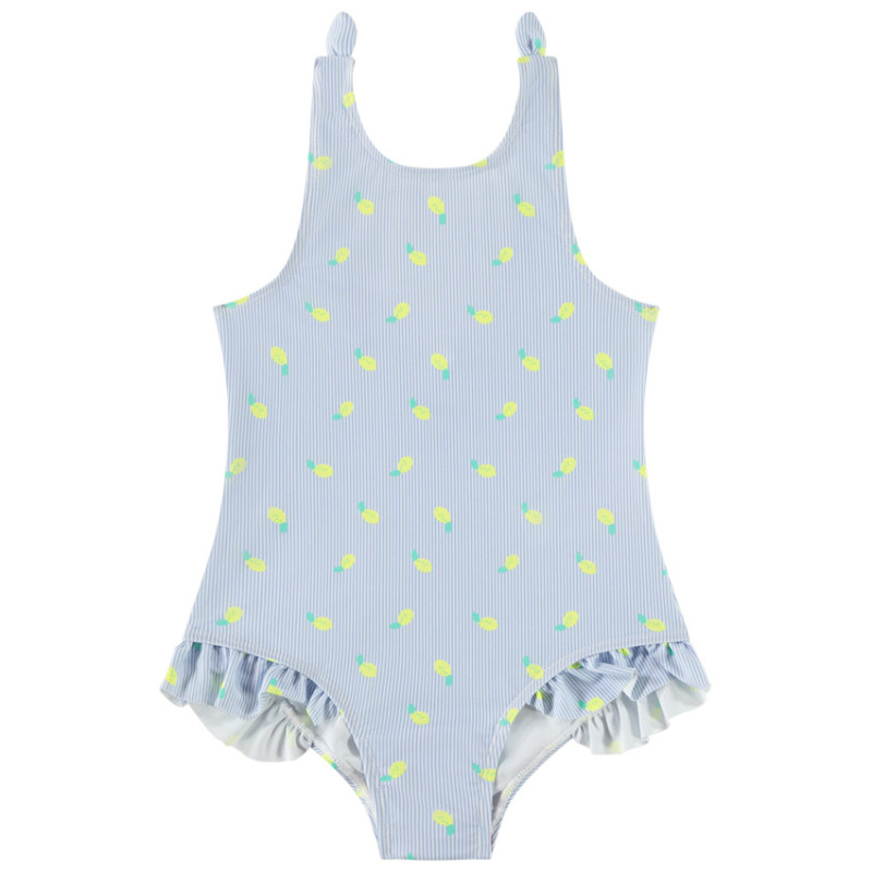 Maillot de bain 1 pièce à rayures et imprimé citron fille