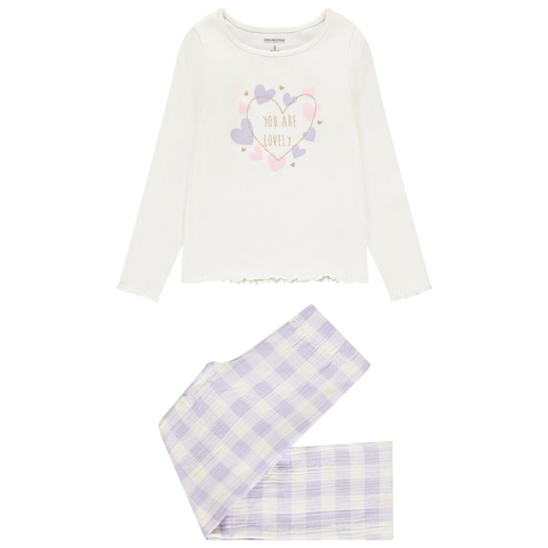Set pyjama long bi-matière à carreaux vichy fille