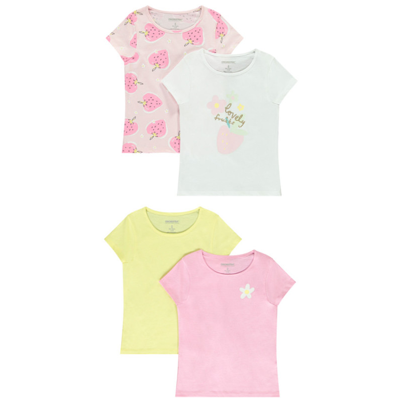 Lot de 4 t-shirts manches courtes fantaisie fille