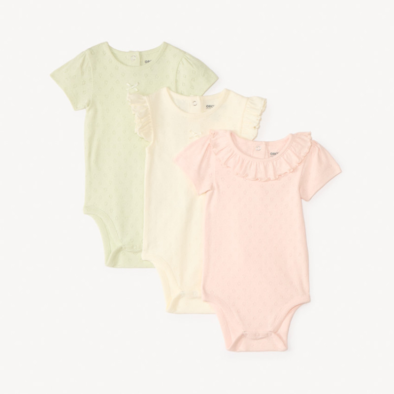 Lot de 3 bodies manches courtes en maille pointel pour bébé 