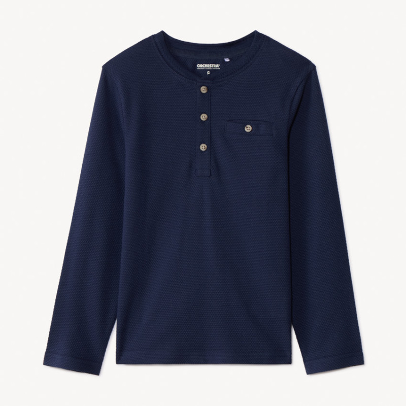 T-shirt manches longues en nid d'abeille et col tunisien gar