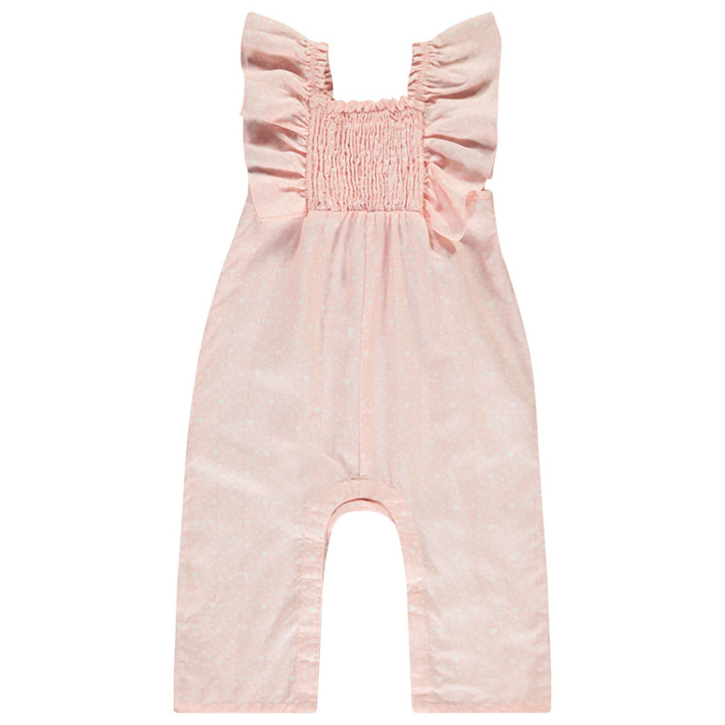 Combinaison longues smockée imprimé tacheté pour bébé fille