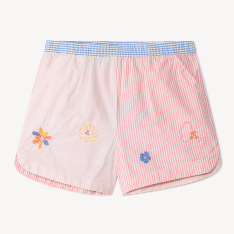 Short en seersucker rayé avec broderie fille