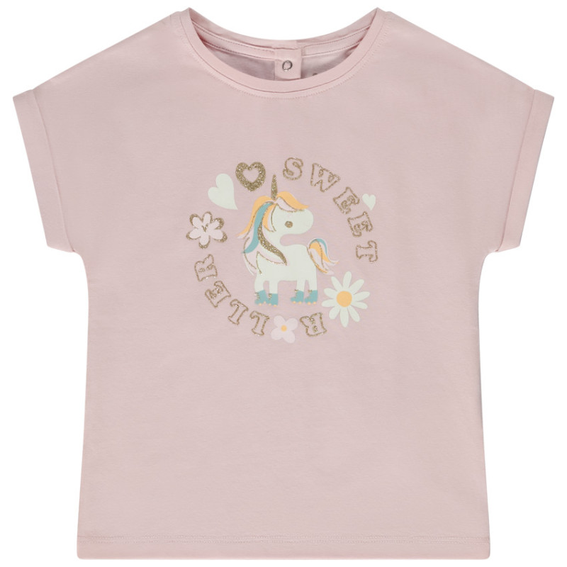 T-shirt manches courtes print pailleté licorne pour bébé fil