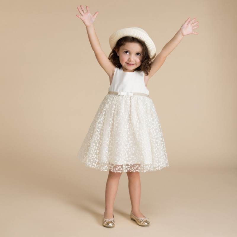 Robe de cérémonie bi-matière à dos ajouré cœur pour bébé fil