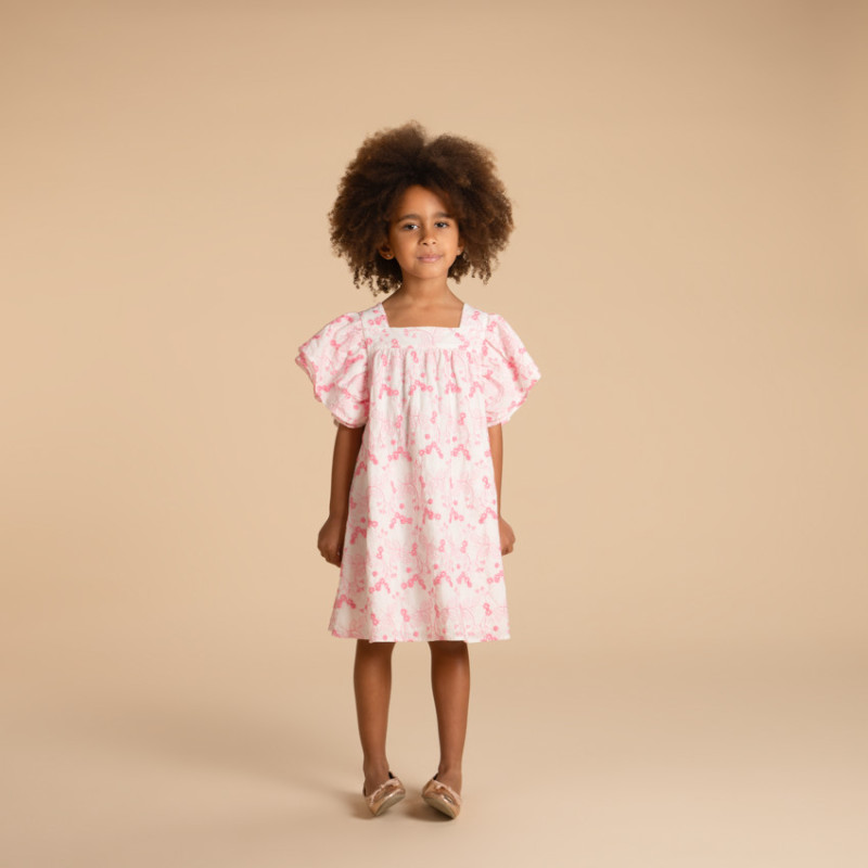 Robe manches courtes volantées avec imprimé fleurs fille