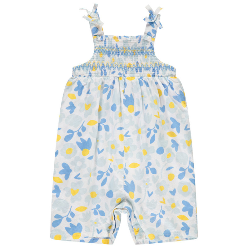 Combishort imprimé floral à smocks pour bébé fille