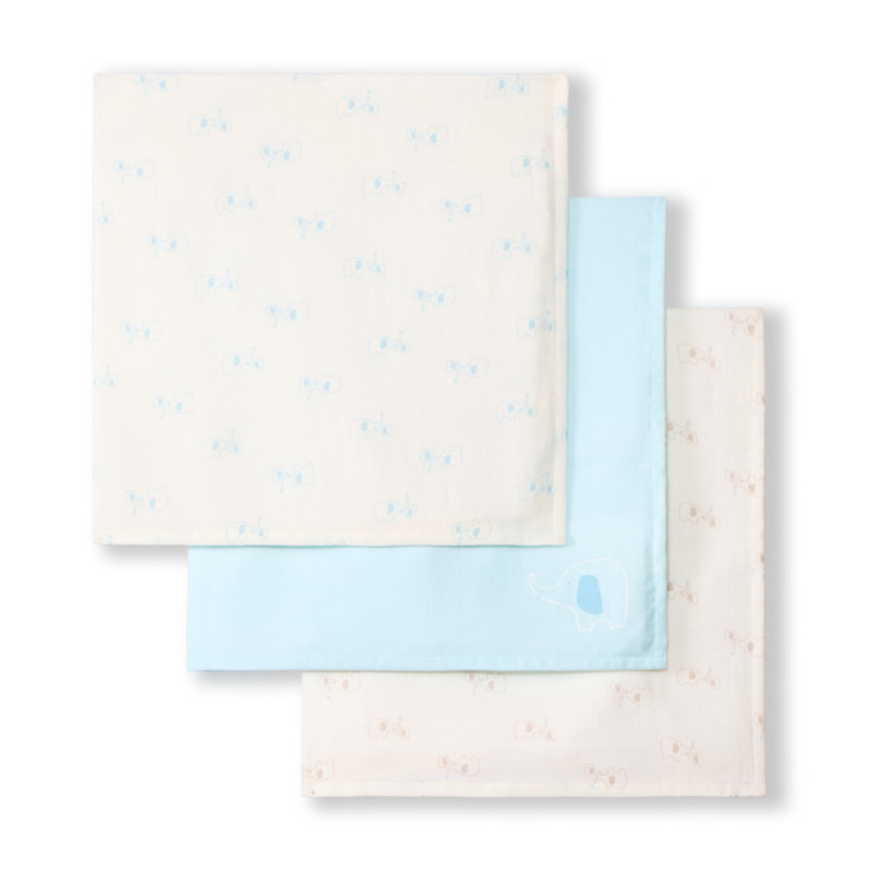 Lot de 3 langes en tetra motifs éléphants pour bébé garçon
