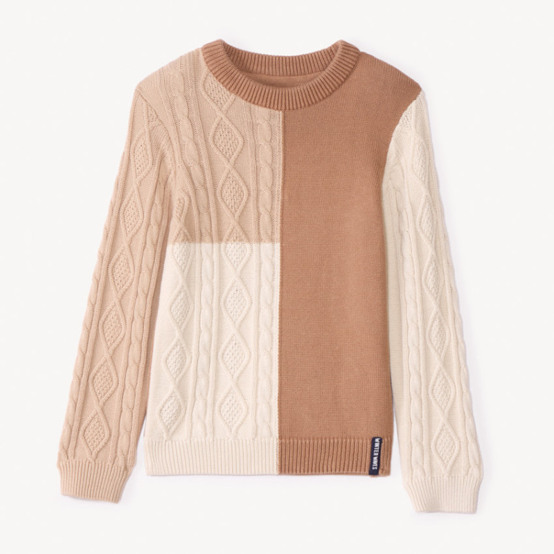 Pull manches longues tricolore en tricot torsade garçon