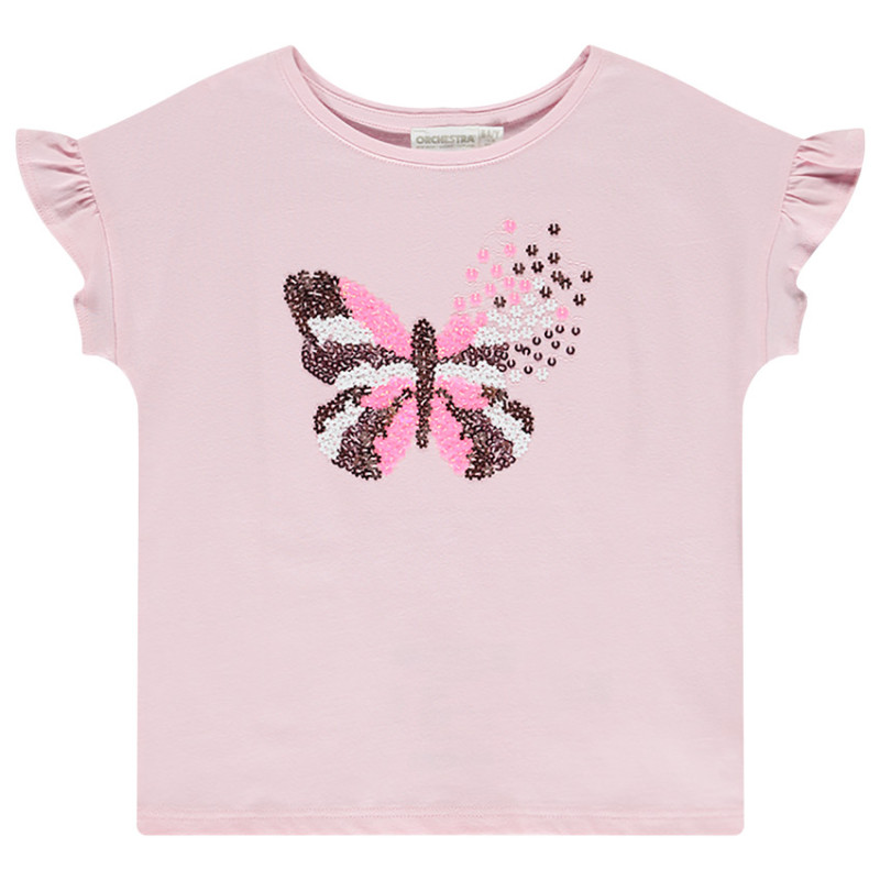 T-shirt manches courtes motif papillon en sequins fille