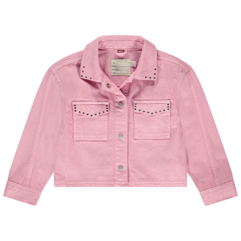 Veste en jean uni à col chemise et clous fantaisie fille