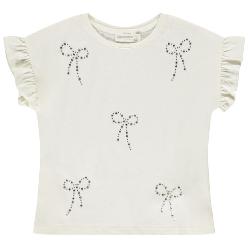 T-shirt manches courtes avec nœud fantaisie et volants fille